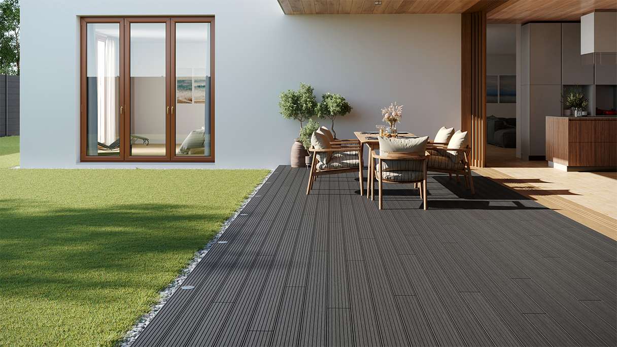 planeo LineWood WPC Terrassendiele Massiv - Dunkelgrau 3m gerillt/genutet