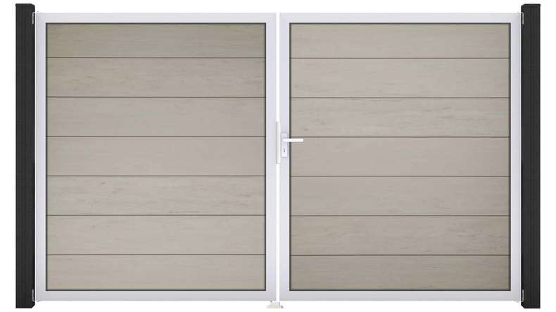 planeo Gardence Strong XL - BPC-Tor - DIN Rechts 2-flügelig Bi-Color Sand mit Silber-Alurahmen