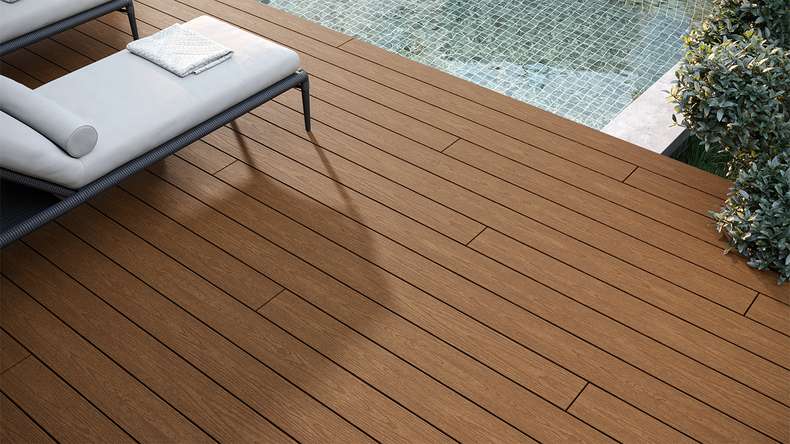 planeo CoEXWood WPC Terrassendiele Massiv ummantelt - Sand/Karamell 4.8m strukturiert