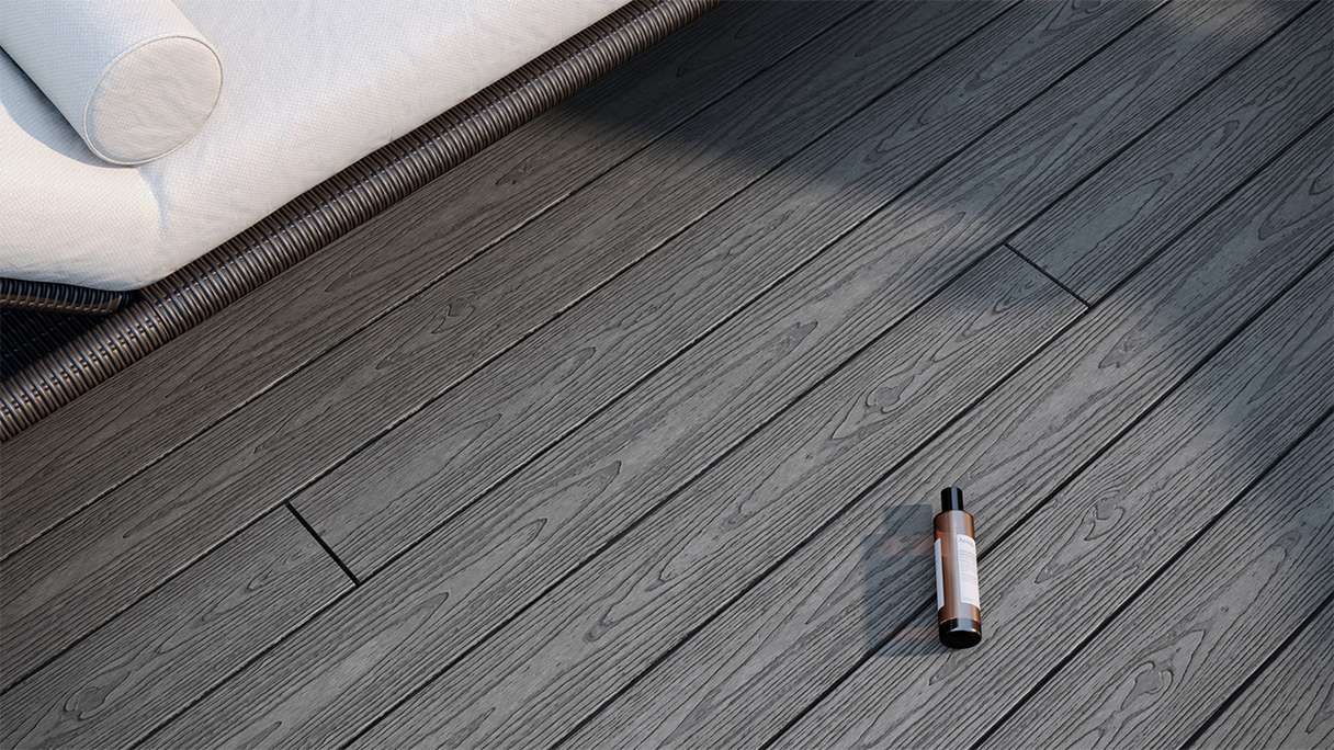 planeo CoEXWood WPC-Terrasse Komplett-Set Massivdiele - Grau/Zement strukturiert
