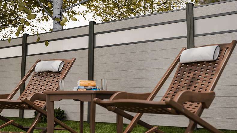 planeo Gardence Strong - BPC-Steckzaun Glas Satiniert Bi-Color Sand 180 x 180 cm