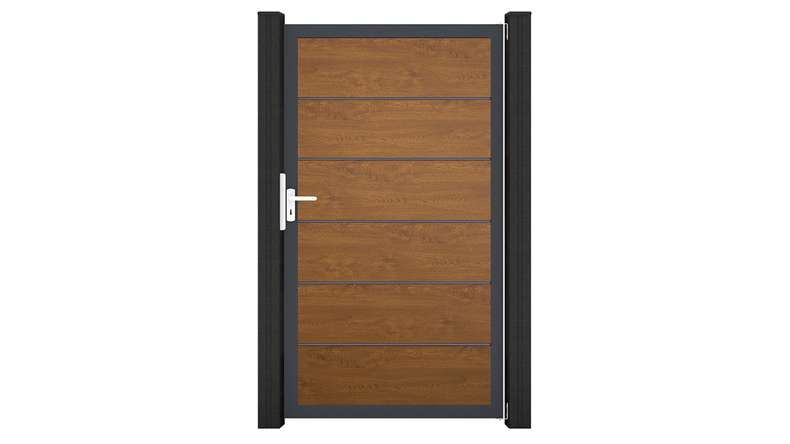 planeo Gardence Simply Premium - PVC-Universaltor Golden Oak mit Alu-Rahmen in Anthrazit | DB703 100 x 180 cm