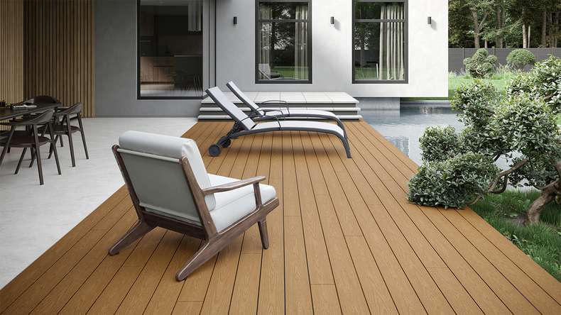 planeo CoEXWood WPC Terrassendiele Massiv ummantelt - Sand/Karamell 4.8m strukturiert