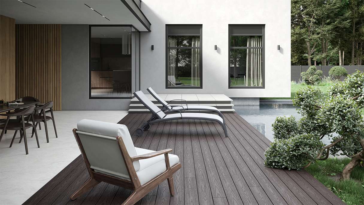 planeo CoEXWood WPC-Terrasse Komplett-Set Massivdiele - Hellbraun/Dunkelbraun strukturiert