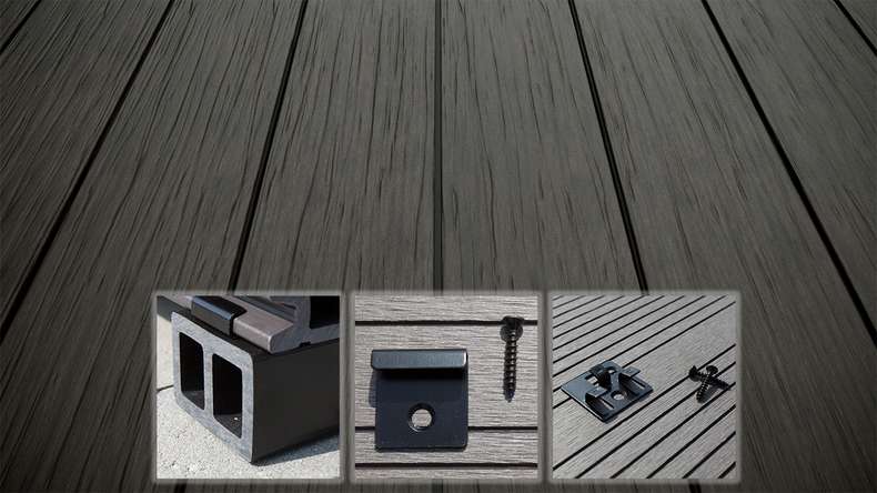 planeo AntikWood WPC-Terrasse Komplett-Set Massivdiele - Anthrazitgrau antik gealtert