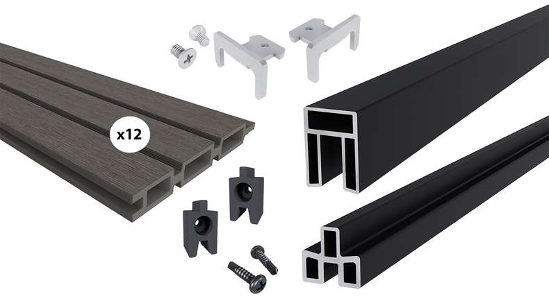 planeo LINEA - WPC CoEx Rhombus Steckzaun Dunkelgrau 176 x 183 cm