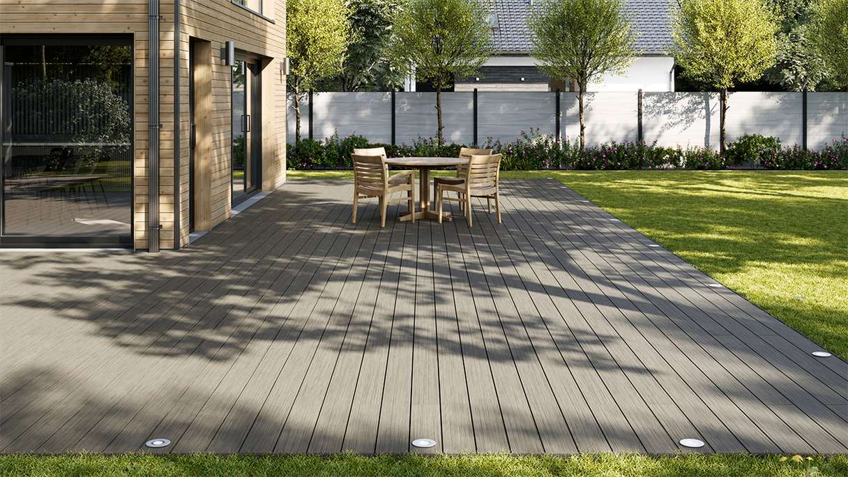 planeo AntikWood WPC-Terrasse Komplett-Set Massivdiele - Steingrau antik gealtert