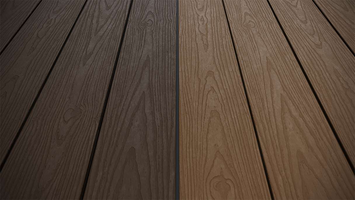 planeo CoEXWood WPC Terrassendiele Massiv ummantelt - Hellbraun/Dunkelbraun 3m strukturiert