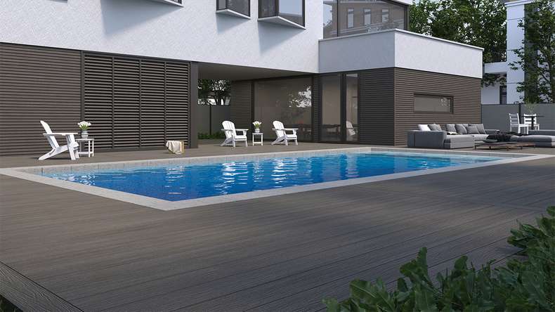 planeo MAXLine Nature - 3m WPC CoEx ummantelte XL Terrassendiele Verbundprofil leicht - Dunkelgrau strukturiert/glatt gebürstet