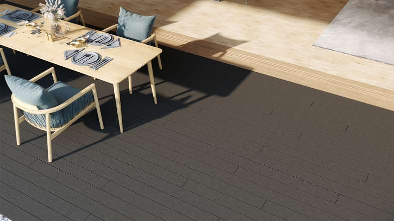 planeo LightWood WPC-Terrasse Komplett-Set Hohlkammerdiele - Dunkelgrau gerillt/genutet