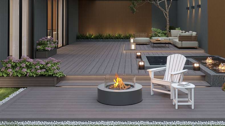 planeo MAXLine Antik - 3m WPC CoEx ummantelte XL Terrassendiele Massiv - Grau rustikal strukturiert/glatt gebürstet