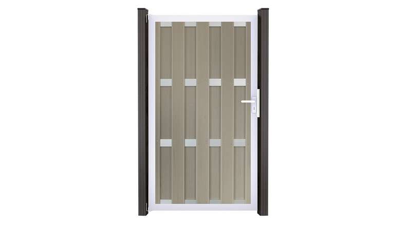 planeo Gardence Premade - BPC-Tor DIN Links BiColor Sand 100 x 180 x 4cm - Rahmen Silber