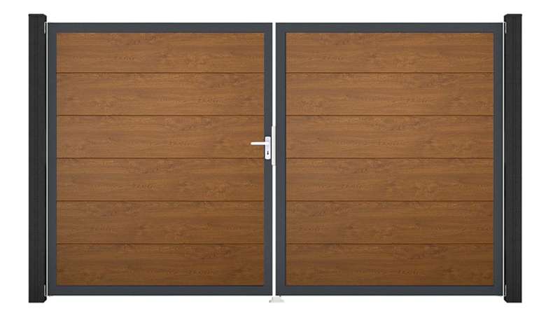 planeo Gardence Simply - PVC-Tor 2-flügelig Golden Oak mit Alurahmen