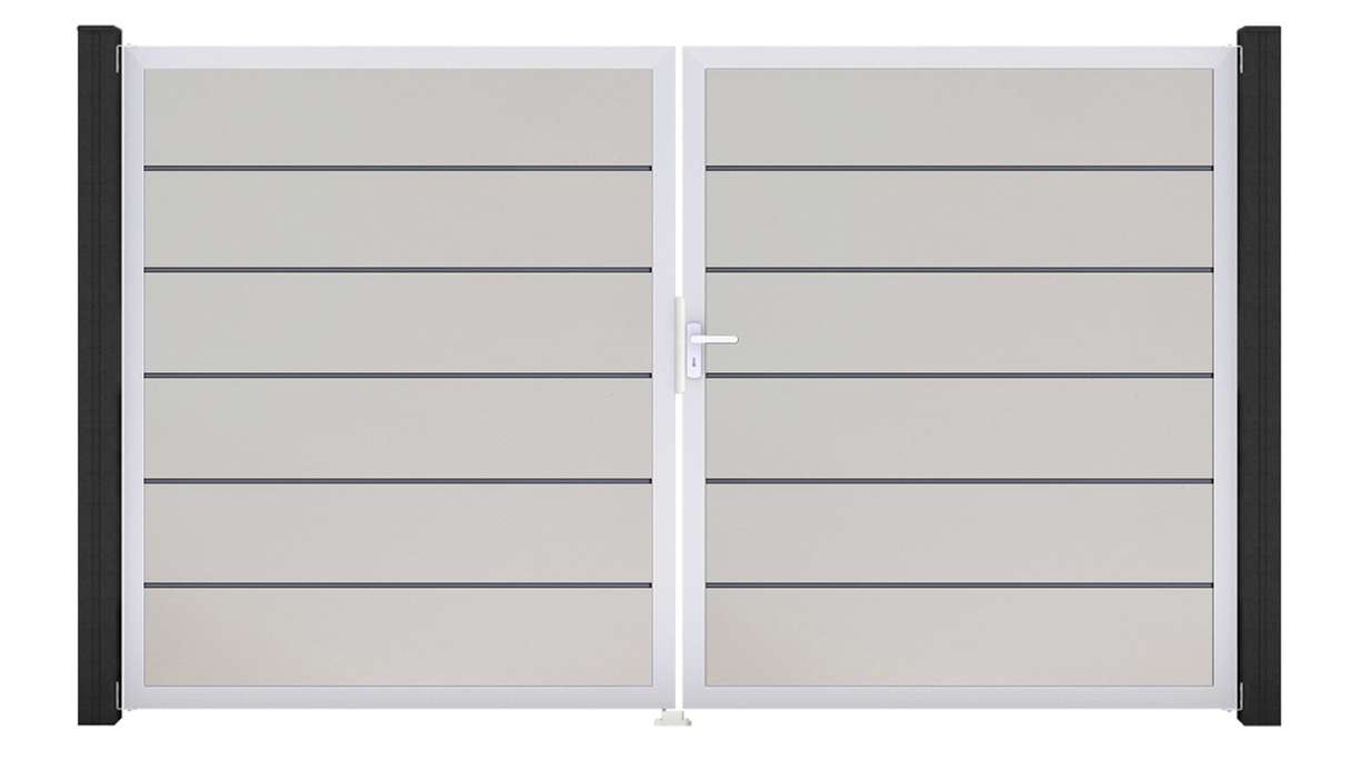 planeo Gardence Simply Premium - PVC-Tor 2-flügelig Weiss mit Alurahmen 300 x 180 cm