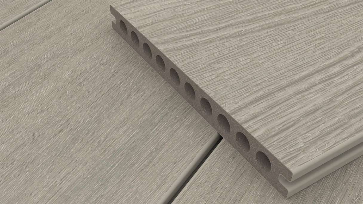 planeo MAXLine Nature - 3m WPC CoEx ummantelte XL Terrassendiele Verbundprofil leicht - Hellgrau strukturiert/glatt gebürstet