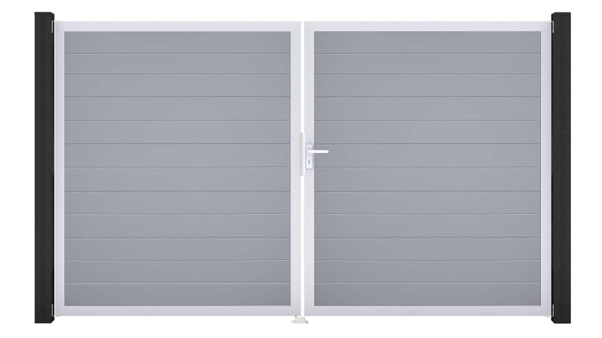 planeo Gardence Simply Small - PVC-Tor 2-flügelig Silbergrau mit Alurahmen 300 x 180 cm
