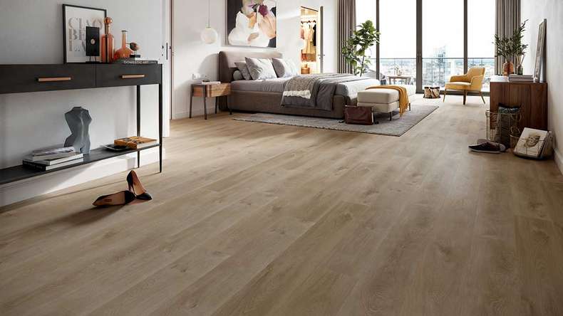 planeo Rigid Klick Vinyl - HOMEtec Basic 30 IXPE Sunlit Amber Oak | Trittschalldämmung integr. (RP-E30-5)