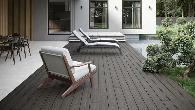 planeo CoEXWood WPC Terrassendiele Massiv ummantelt - Grau/Zement 4.8m strukturiert