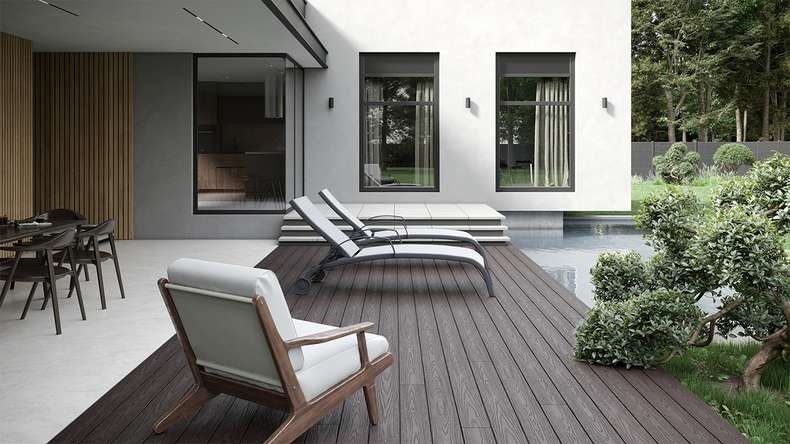 planeo CoEXWood WPC-Terrasse Komplett-Set Massivdiele - Hellbraun/Dunkelbraun strukturiert