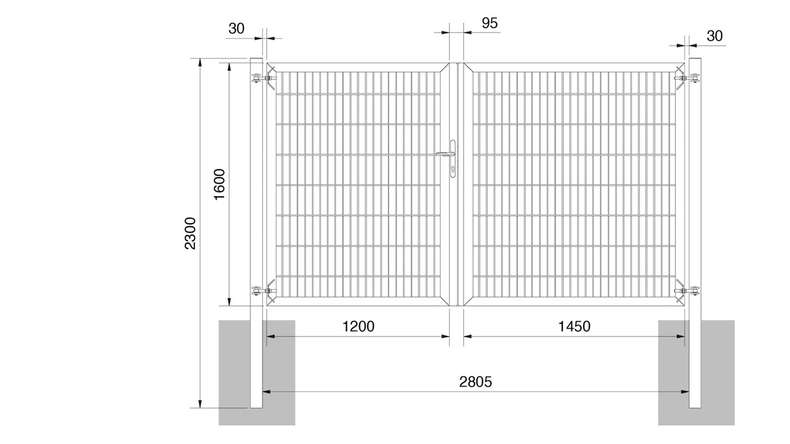 planeo Universaltor schwer 2-flg. Asymetrisch Anthrazit H 1600 x B 2650 inkl. Torpfosten
