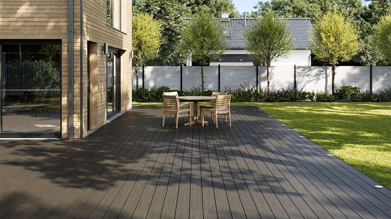 planeo AntikWood WPC-Terrasse Komplett-Set Massivdiele - Anthrazitgrau antik gealtert