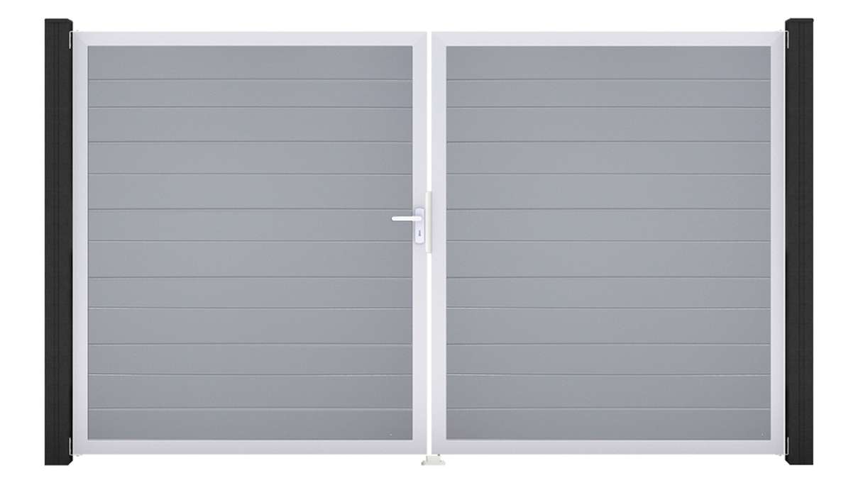 planeo Gardence Simply Small - PVC-Tor 2-flügelig Silbergrau mit Alurahmen 300 x 180 cm