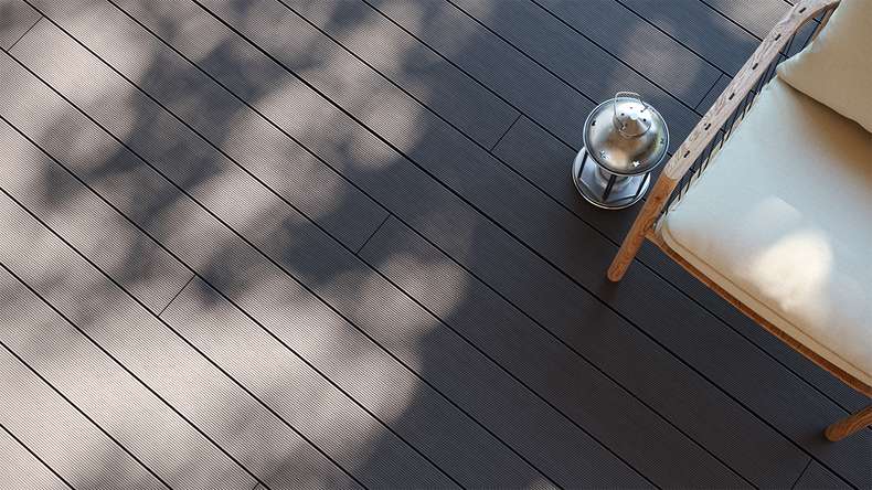 planeo LightWood WPC-Terrasse Komplett-Set Hohlkammerdiele - Hellgrau gerillt/genutet