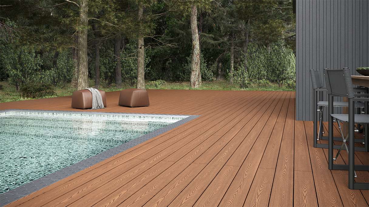 planeo SolidWood WPC Terrassendiele Massiv - Hellbraun 3m französisch/strukturiert