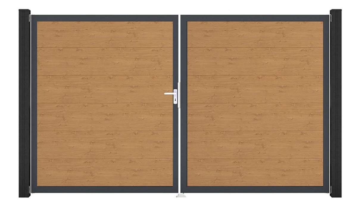 planeo Gardence Simply - PVC-Tor 2-flügelig Asteiche Natur mit Alurahmen