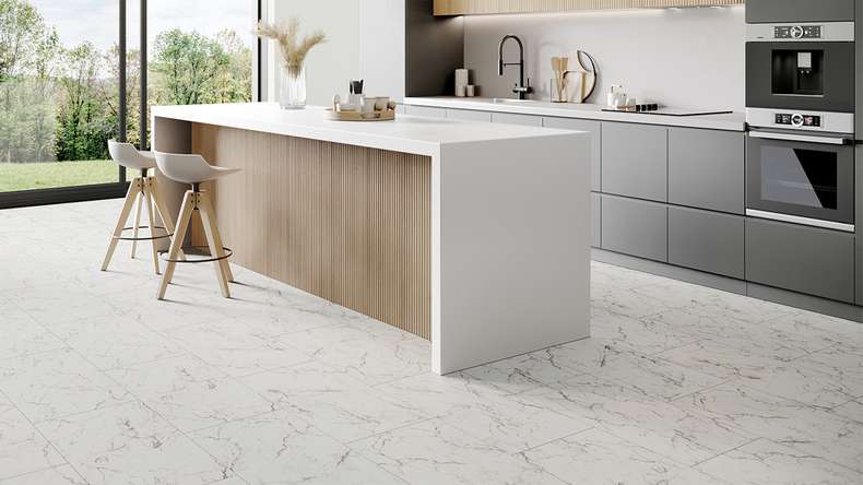 planeo Rigid Klick Vinyl - Stone Carrara Marble Matt | Trittschalldämmung integr. (100P2921MT)