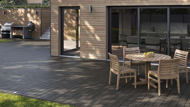 planeo AntikWood WPC-Terrasse Komplett-Set Massivdiele - Anthrazitgrau antik gealtert