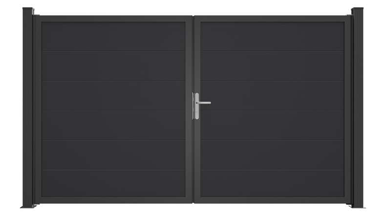 planeo Gardence Simply Guard - PVC-Tor - 2-flügelig Anthrazitgrau mit Alurahmen 300 x 180 cm