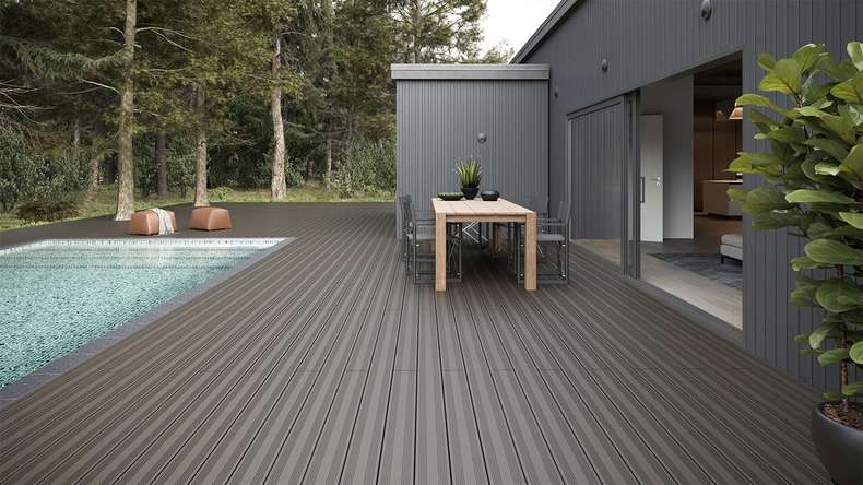 planeo SolidWood WPC Terrassendiele Massiv - Hellgrau 3.6m französisch/strukturiert