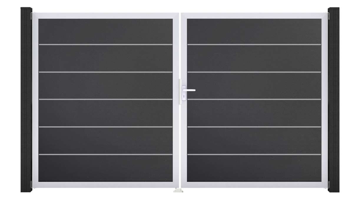 planeo Gardence Simply Premium - PVC-Tor 2-flügelig Anthrazitgrau mit Alurahmen 300 x 180 cm