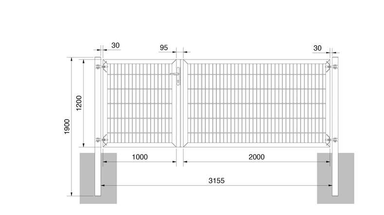 planeo Universaltor schwer 2-flg. Asymetrisch Moosgrün H 1200 x B 3000 inkl. Torpfosten