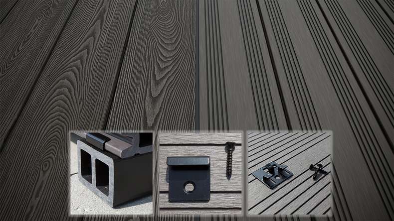 planeo SolidWood WPC-Terrasse Komplett-Set Massivdiele - Dunkelgrau französisch/strukturiert