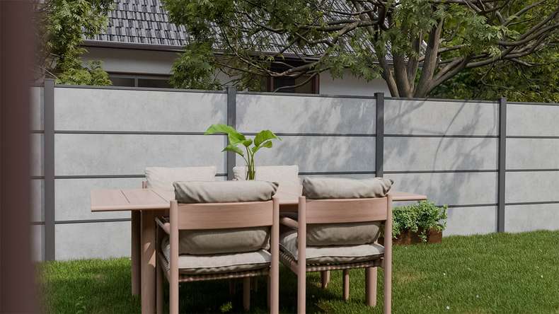 planeo Gardence Resistant - HPL-Steckzaun Betongrau 180 x 183 cm