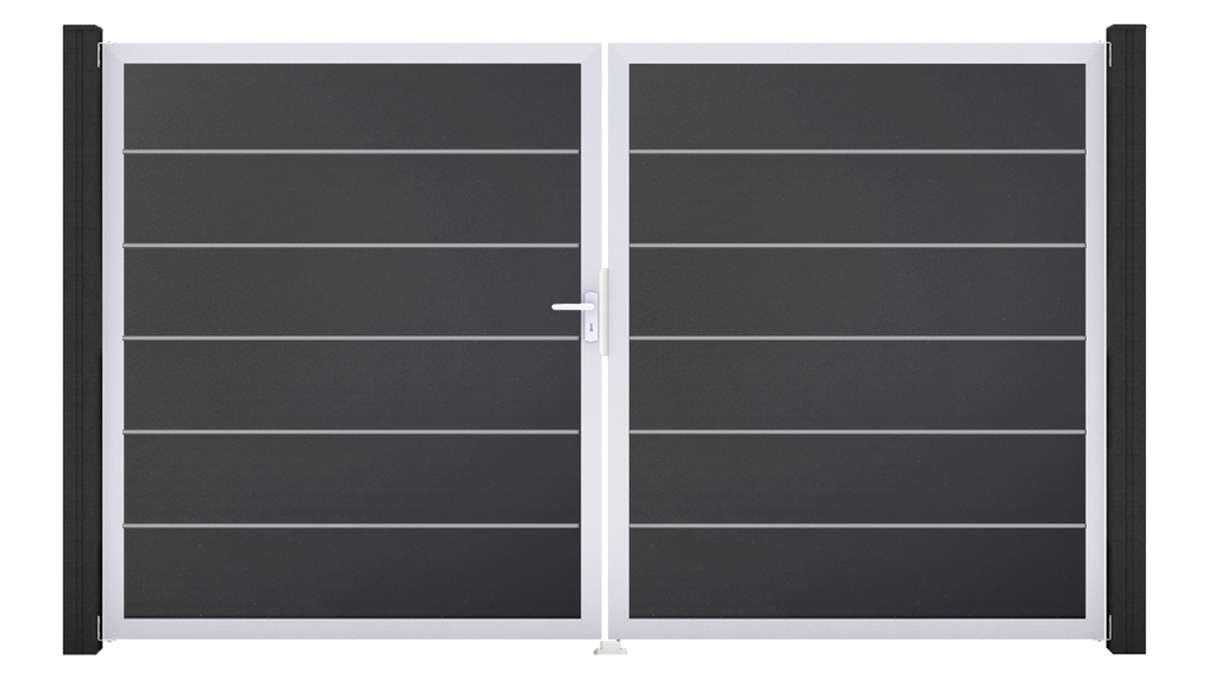 planeo Gardence Simply Premium - PVC-Tor 2-flügelig Anthrazitgrau mit Alurahmen 300 x 180 cm