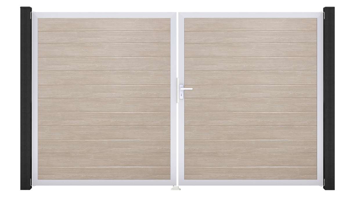 planeo Gardence Simply Small - PVC-Tor 2-flügelig Sheffield Oak mit Alurahmen 300 x 180 cm