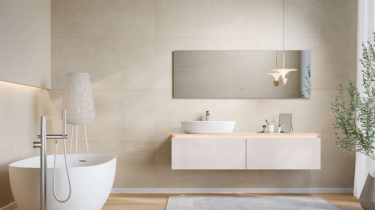 planeo Wandverkleidung SPC - CeraRock Tile Stripes Concrete Tan 120 x 60 cm
