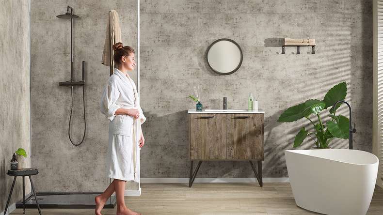 planeo StrongWall - Wandverkleidung Kunststoff Dark Cement 65 x 37,5 cm