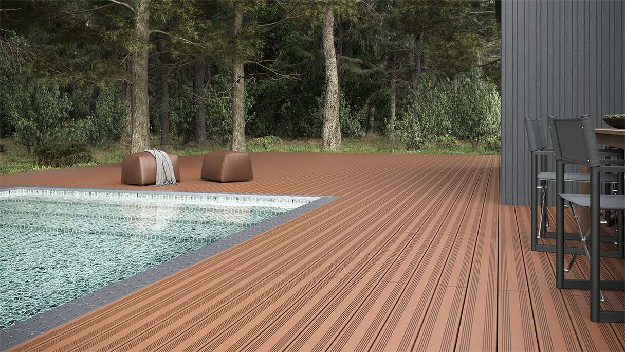 planeo SolidWood WPC Terrassendiele Massiv - Hellbraun 3m französisch/strukturiert