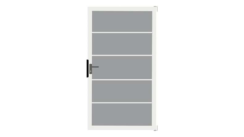 planeo Gardence Flair - Glas-Sichtschutz Tor DIN links Blockstreifen mit Alurahmen 100 x 180 cm