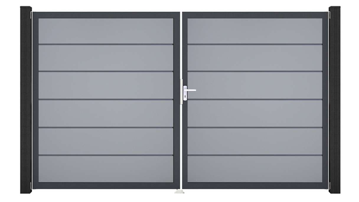 planeo Gardence Simply Premium - PVC-Tor 2-flügelig Silbergrau mit Alurahmen 300 x 180 cm