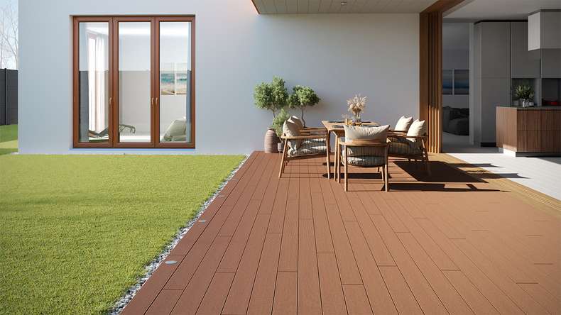 planeo LineWood WPC Terrassendiele Massiv - Hellbraun 4.8m gerillt/genutet