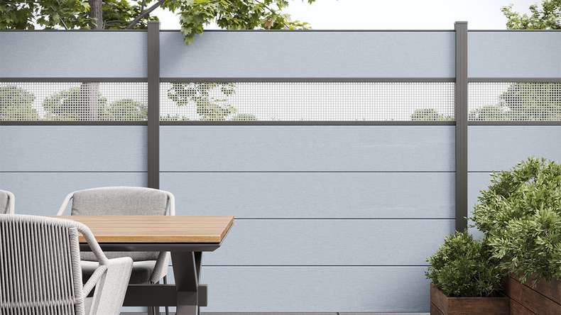planeo Gardence Simply - PVC-Steckzaun Quadratisch Silbergrau 180 x 180 cm