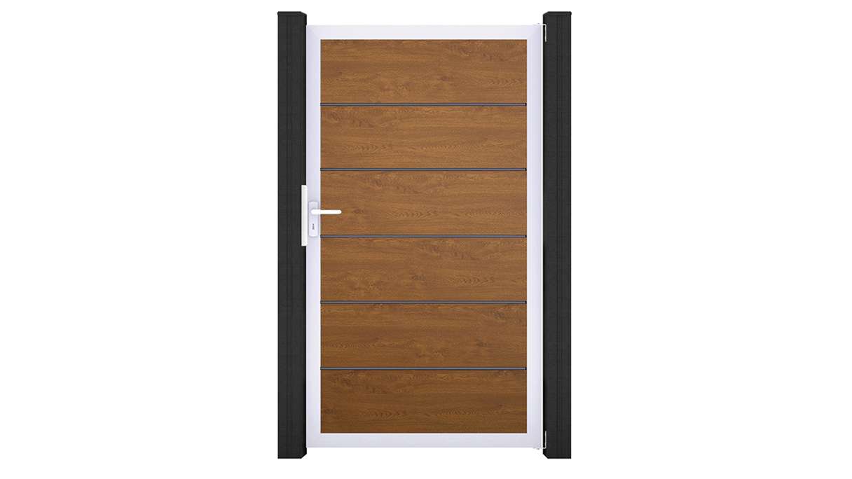 planeo Gardence Simply Premium - PVC-Universaltor Golden Oak mit Alu-Rahmen 100 x 180 cm