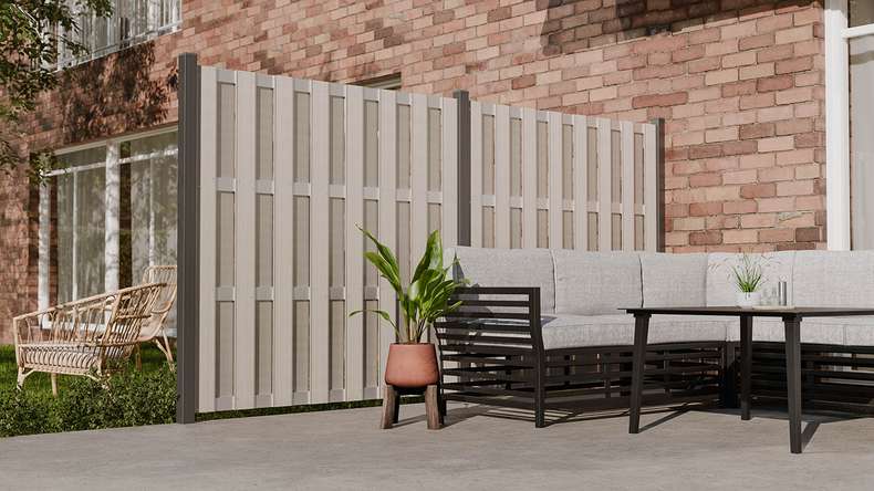 planeo Gardence Premade - BPC-Gartenzaun Quadratisch Bi-Color Sand 180 x 180cm