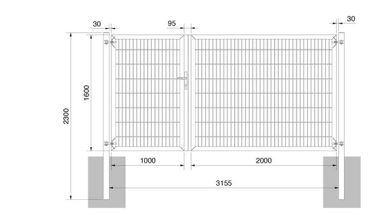 planeo Universaltor schwer 2-flg. Asymetrisch Anthrazit H 1600 x B 3000 inkl. Torpfosten