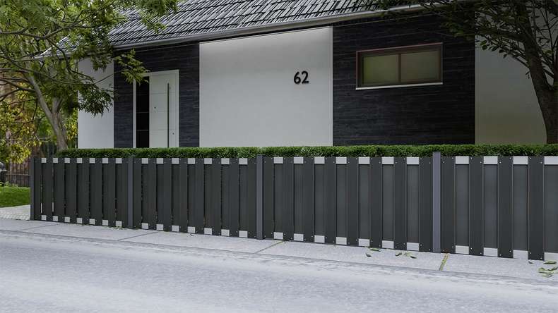 planeo Gardence Premade - BPC-Gartenzaun Vorgartenzaun Anthrazit mit EV1 Silber Querriegel 180 x 90cm